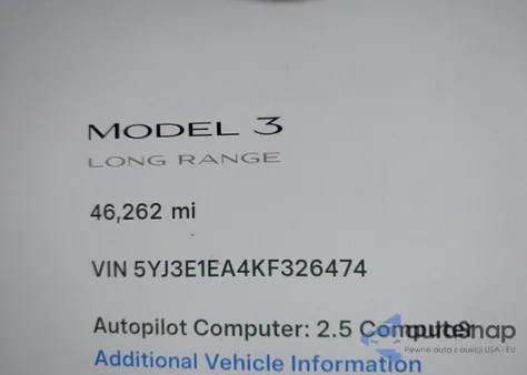 2019 Tesla Model 3 Long Range/Mid Range/Standard Range/Standard Range Plus z USA, uszkodzony, nr VIN 5YJ3E1EA4KF326474